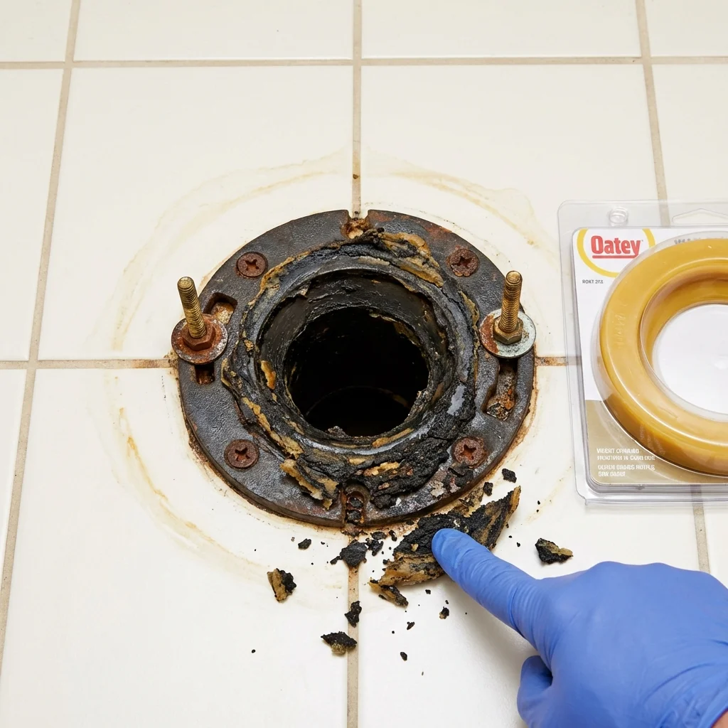 Failed wax ring showing water seepage at the base of a toilet in a Progreso, TX home