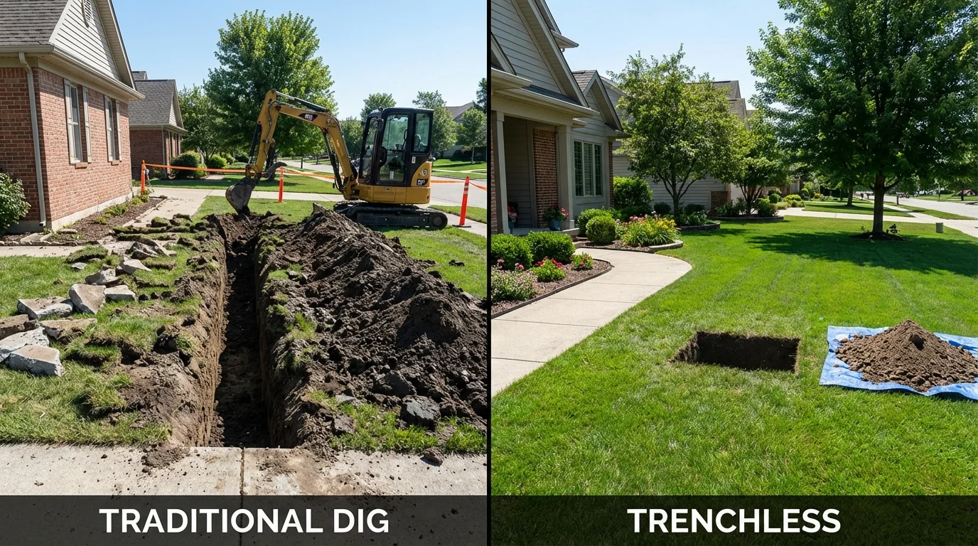 Trenchless sewer repair with minimal yard damage versus traditional excavation in Progreso, TX